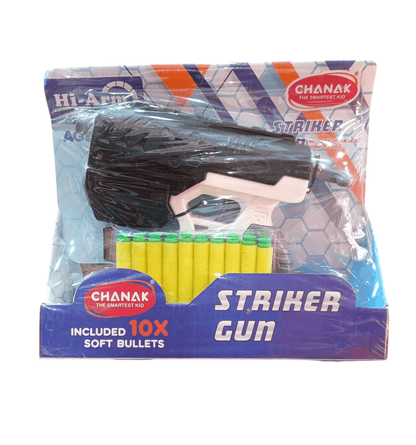 Striker toy gun with soft bullets by T-Rex the toyland Sitamarhi in packaging with 10 yellow soft bullets