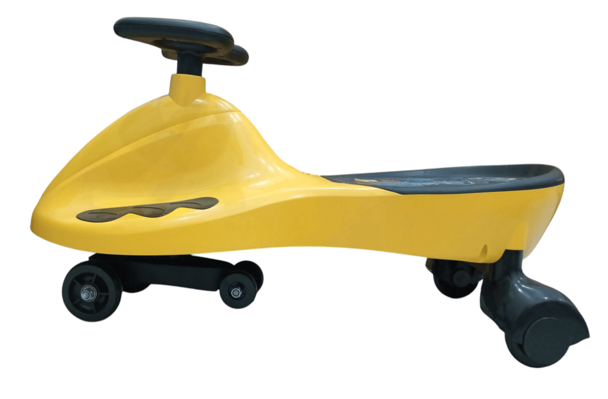 Yellow childs electric ride on car for toddlers with a smooth gliding motion