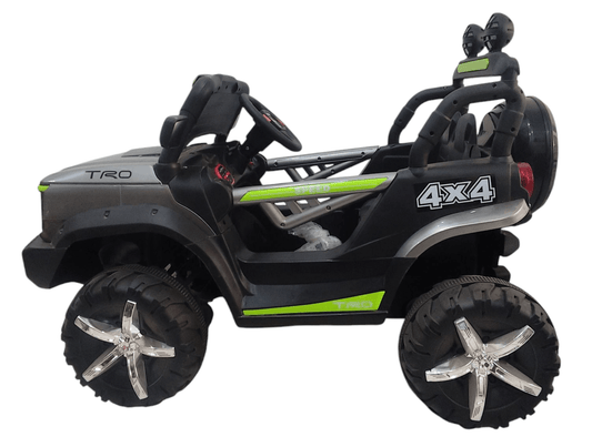 Black 4x4 ride-on car for kids featuring oversized wheels, suitable for childs ride on toys ages 3-5