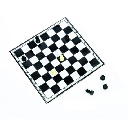 Classic magnetic chess board game with black and white pieces on checkered board by T-Rex the toyland Sitamarhi