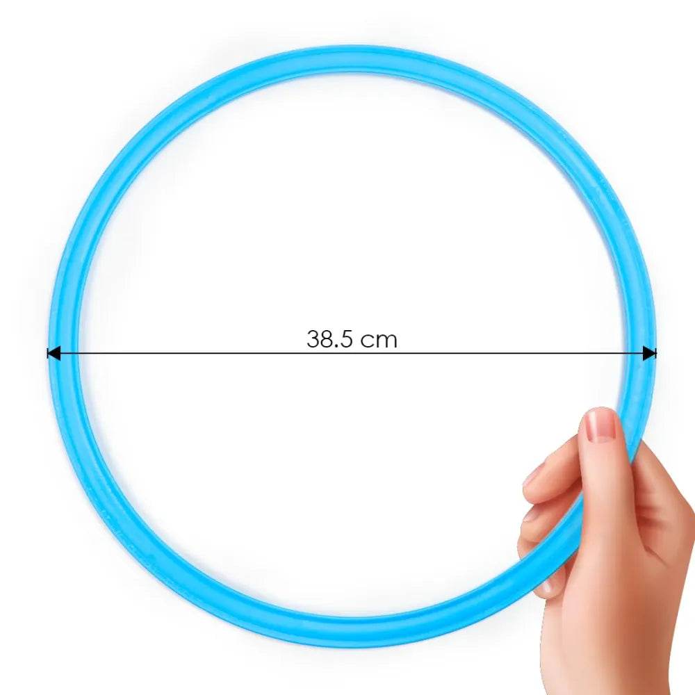 kids unicorn hopscotch set with spinner blue 38 cm plastic hoop held by hand for outdoor play