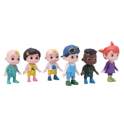 Colorful Cocomelon toys set featuring six characters for ages 2 years and up