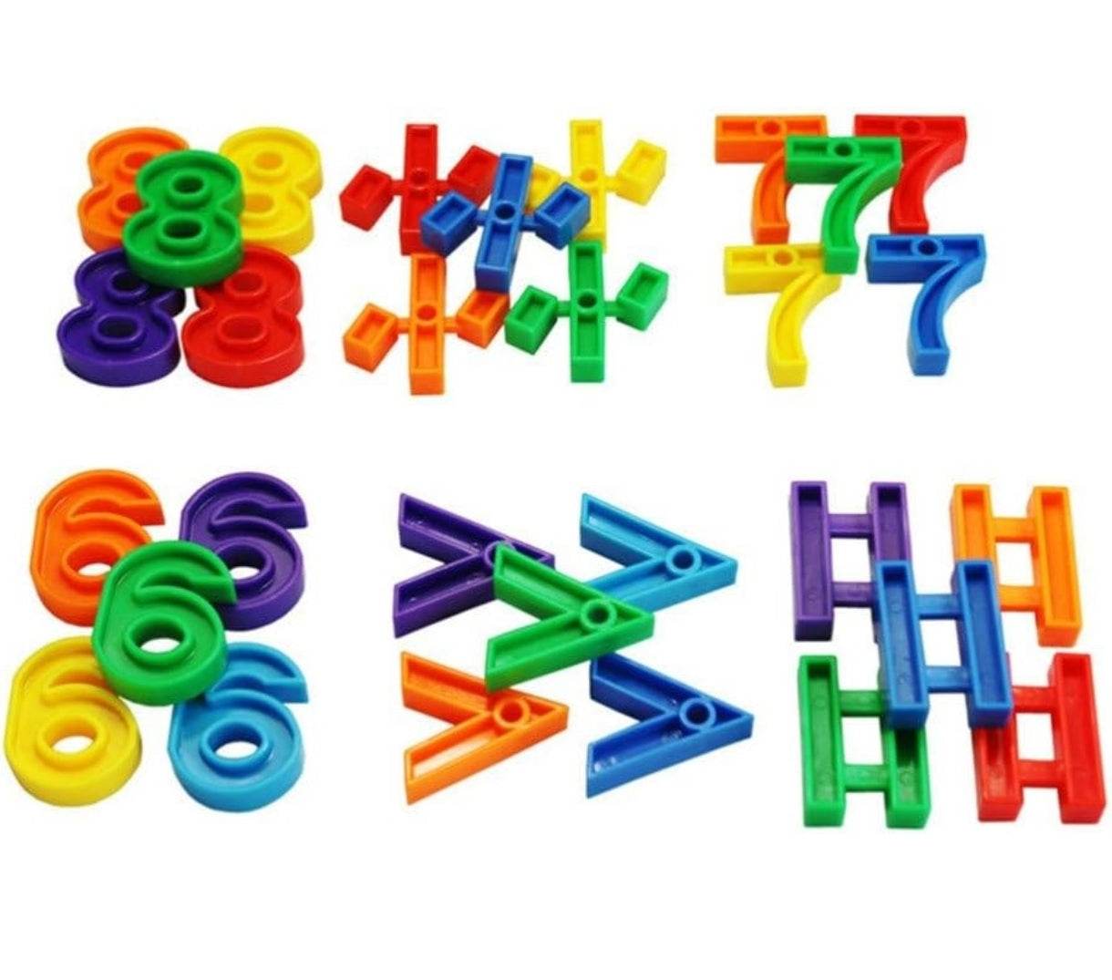 Colorful educational building blocks for kids including numbers and shapes for learning and play