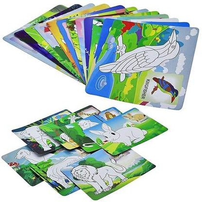 Colour & Wipe 2 in 1 Birds & Animals Game for Kids - Colour : Multicolour - (Age Group - 3-12 Years) - T-Rex the toyland Sitamarhi