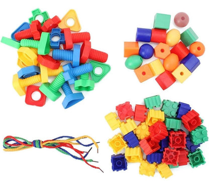 Colorful building blocks and connectors set for toddlers with various shapes and colors