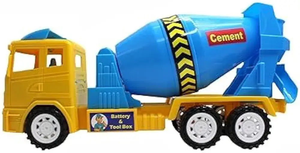 Yellow and blue concrete cement mixer truck toy for kids aged 3-7 years