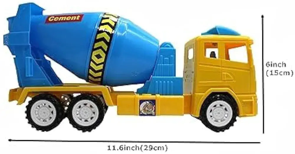 Blue and yellow concrete cement mixer toy truck for children ages 3-7 years