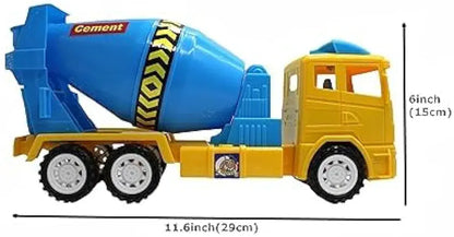 Blue and yellow concrete cement mixer toy truck for children ages 3-7 years