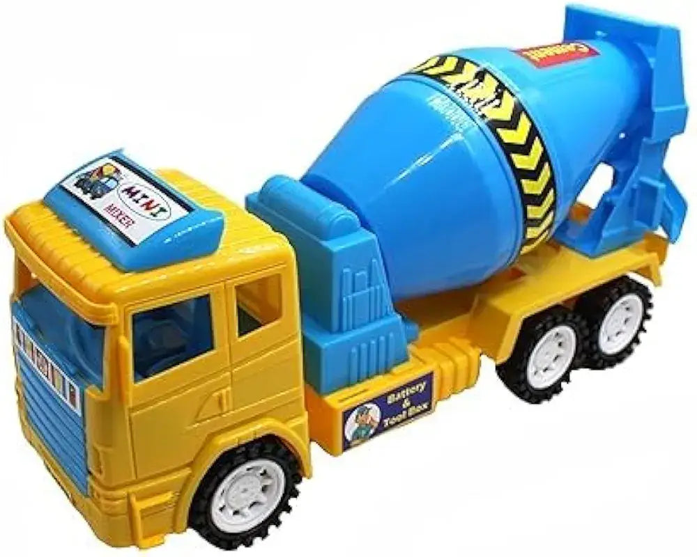 Bright yellow concrete cement mixer toy truck for children ages 3-6 years