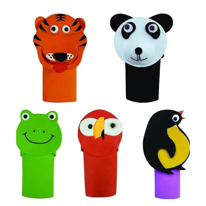 Craft EVA foam finger puppets in colorful animal designs for kids aged 3-6 years