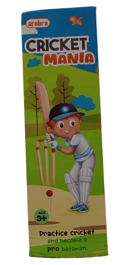 Cricket Mania cricket toy set for kids with cartoon batsman and stumps for ages 3 and up