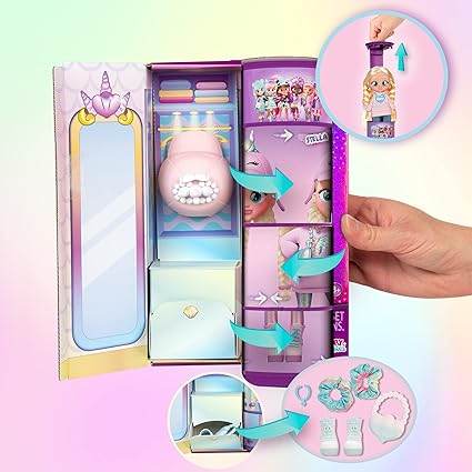 Cry Babies BFF Stella dollhouse set with interactive features and accessories inside a pastel unicorn-themed case