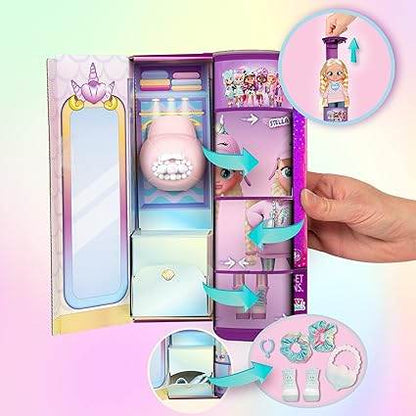 Cry Babies BFF Stella dollhouse set with interactive features and accessories inside a pastel unicorn-themed case