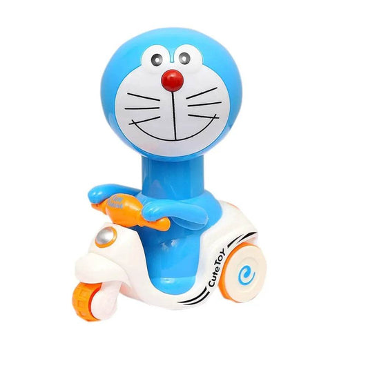 Doraemon push and go toy blue character riding a white and orange scooter for kids