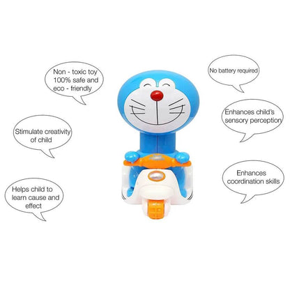 Doraemon push and go toy with blue character riding a white and orange scooter for kids