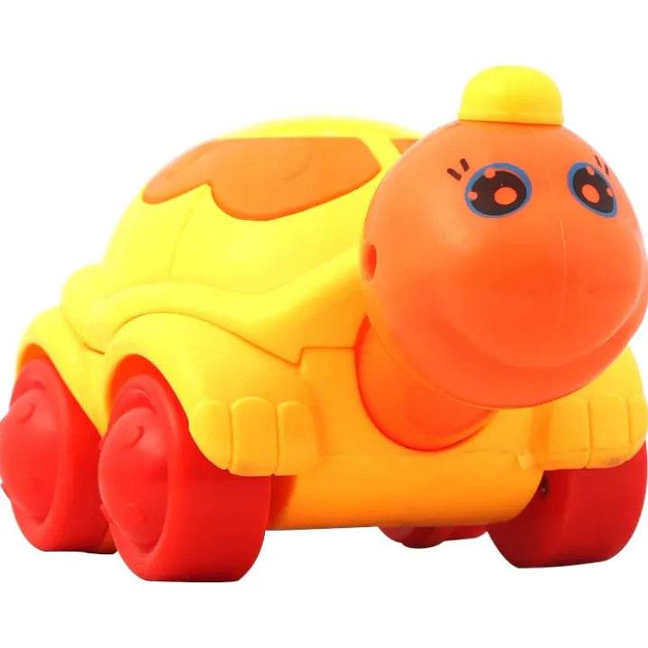 Cute turtle toy for toddlers in bright yellow and orange with red wheels by T-Rex the toyland Sitamarhi