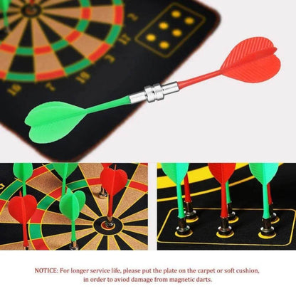 Magnetic dartboard with green and red darts for safe play, suitable for all ages