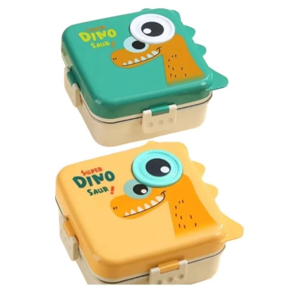 DEEDECORWAVE Dino Shaped Lunch Box | Stainless Steel Insulated Bento Box | Leakproof Lunch Box with Sauce Cup & Spoon for Kids | Cute