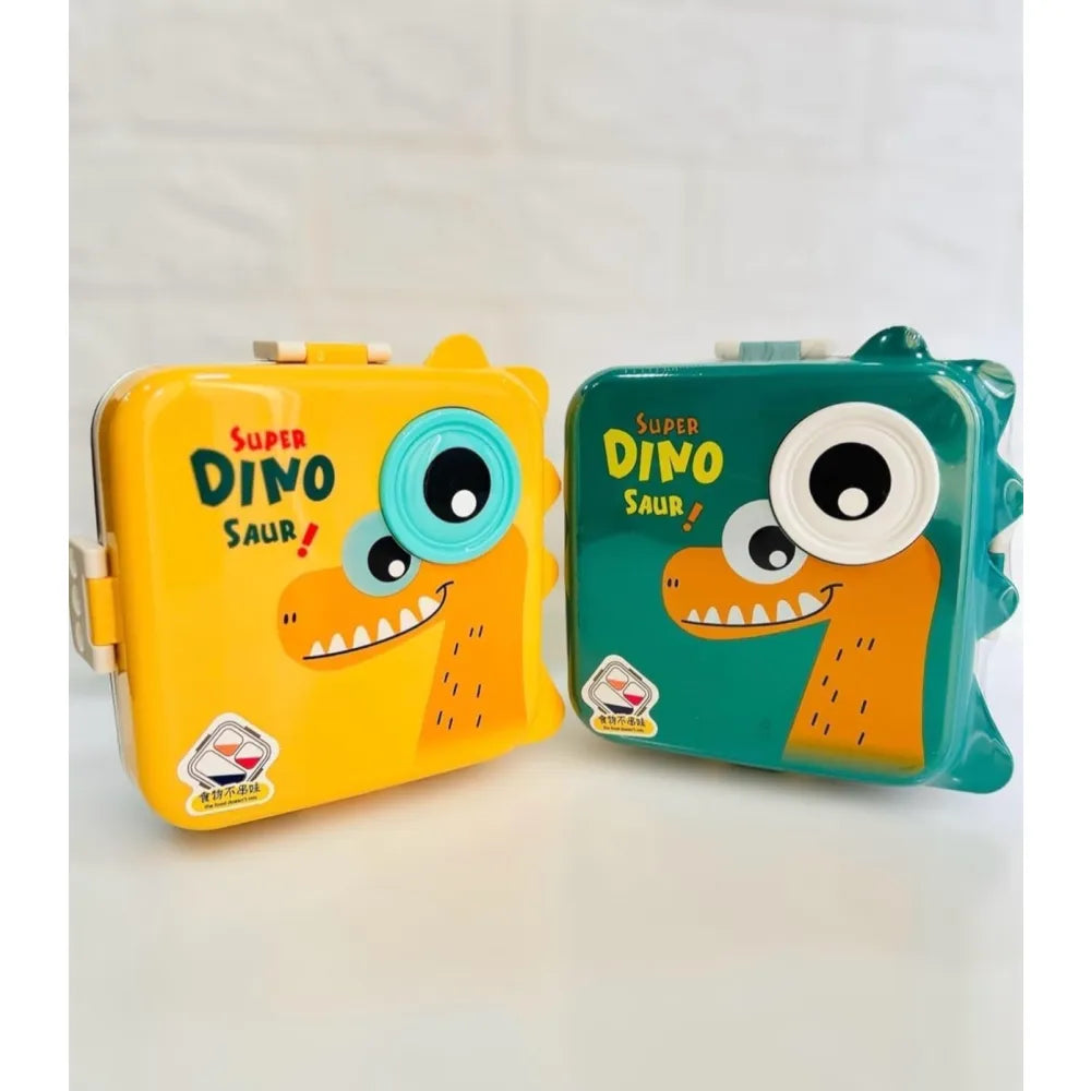 DEEDECORWAVE Dino Shaped Lunch Box | Stainless Steel Insulated Bento Box | Leakproof Lunch Box with Sauce Cup & Spoon for Kids | Cute