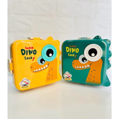 DEEDECORWAVE Dino Shaped Lunch Box | Stainless Steel Insulated Bento Box | Leakproof Lunch Box with Sauce Cup & Spoon for Kids | Cute