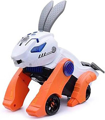 T-REX musical deform electric rabbit transformer car toy with white and orange design