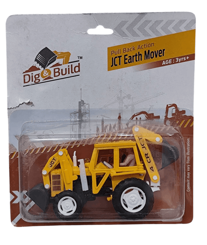 Yellow JCT Earth Mover pull back action construction vehicle toy for kids age 3 plus