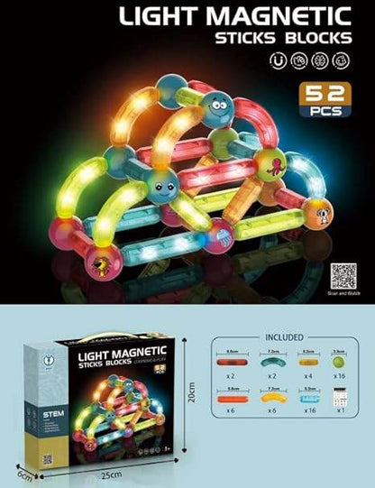 STEM light magnetic sticks set with 52 colorful pieces for creative building and learning