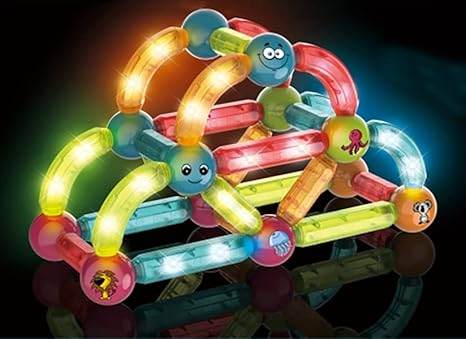Colorful T-Rex the Toyland STEM light magnetic sticks set assembled into a light-up geometric structure