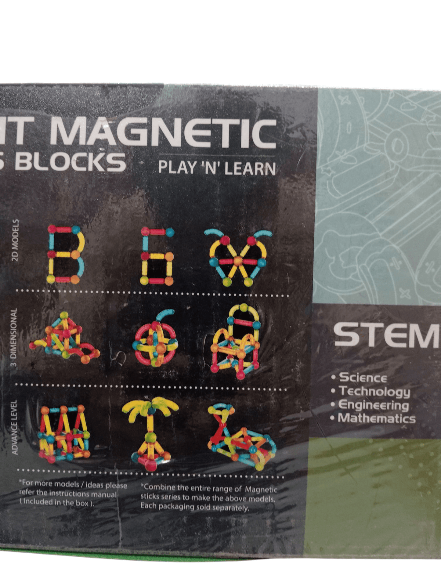 T-Rex the Toyland STEM light magnetic sticks set with colorful blocks for building science and engineering models