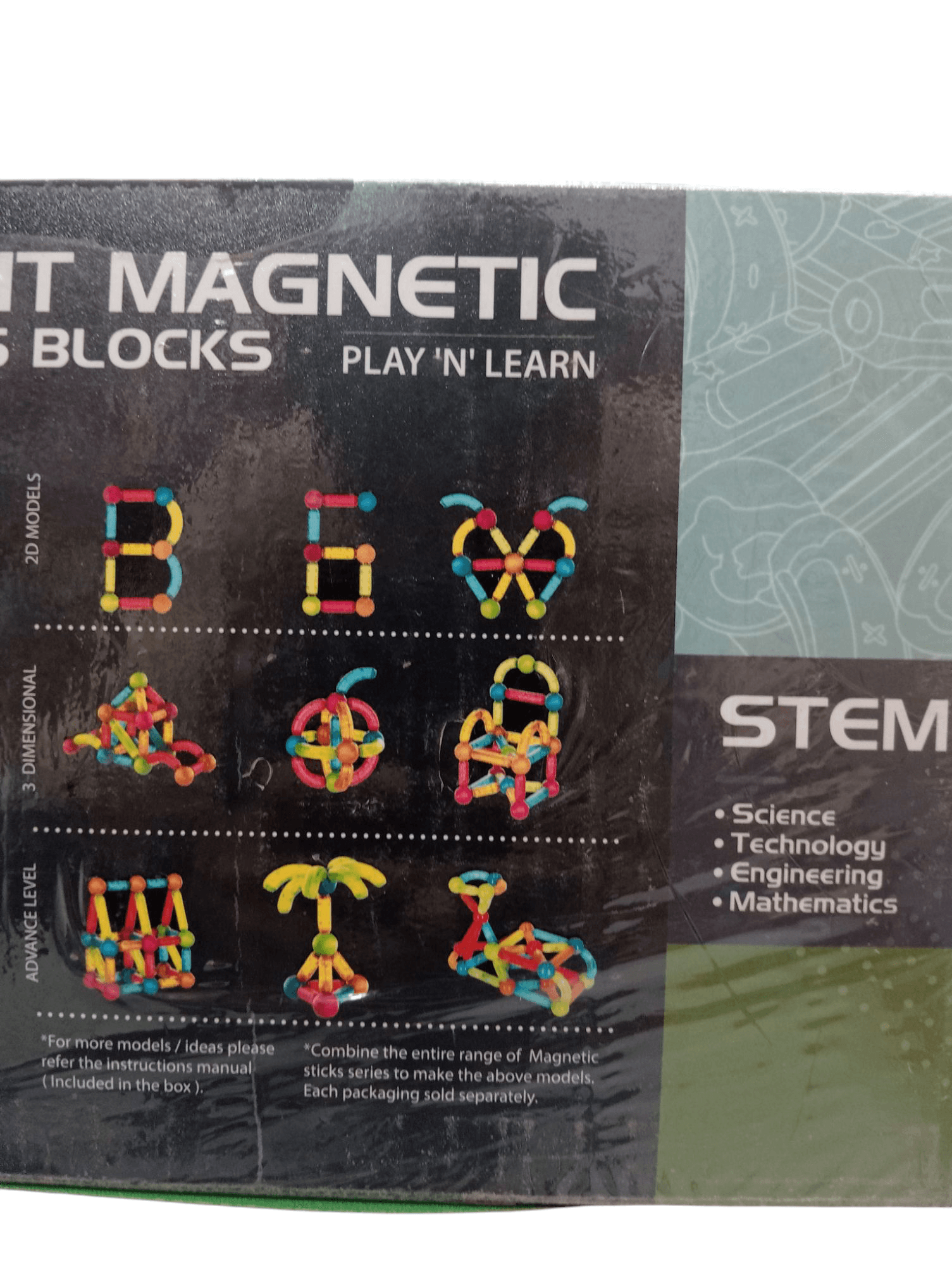 T-Rex the Toyland STEM light magnetic sticks set with colorful blocks for building science and engineering models