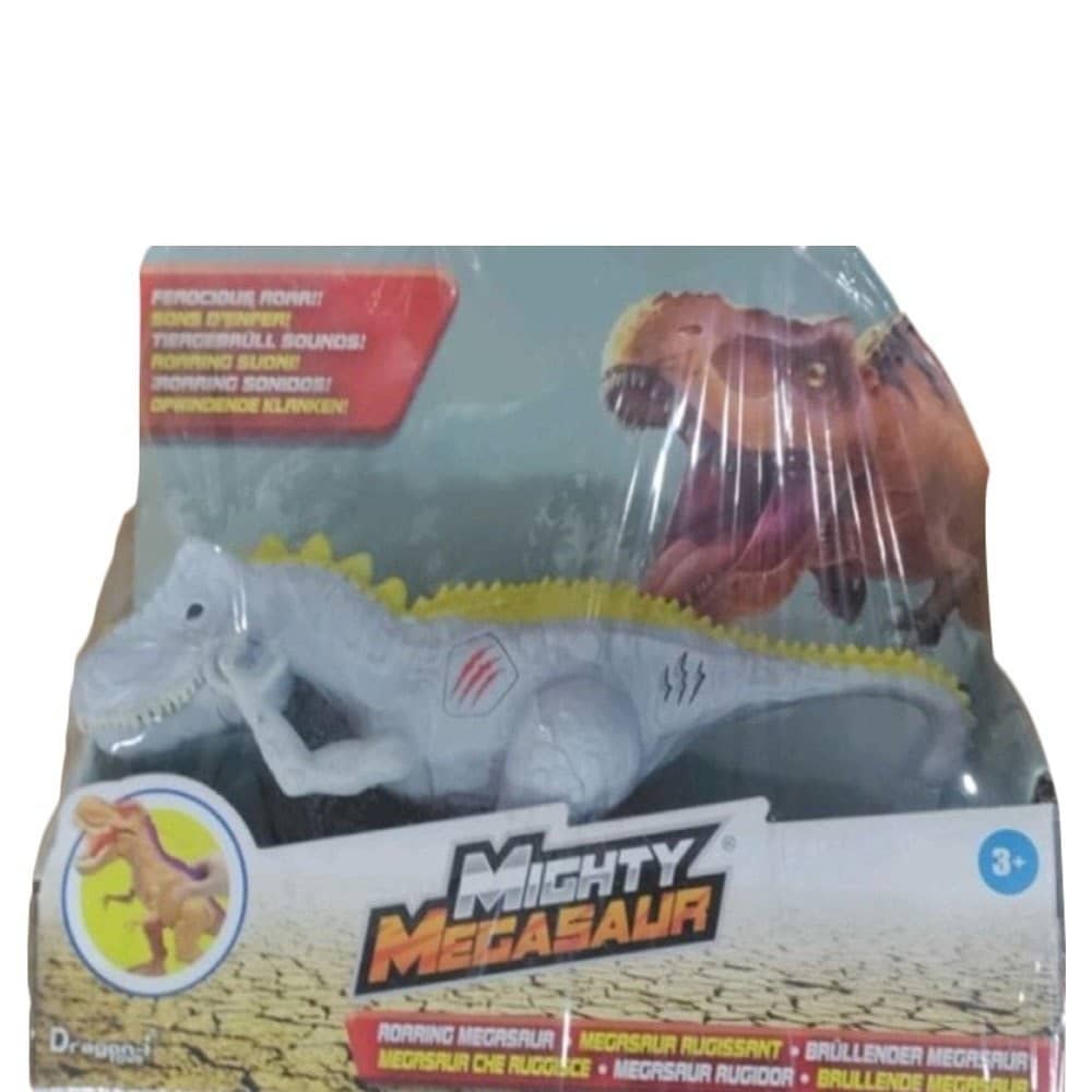 White roaring dinosaur toy for ages 3 and up, perfect for playtime and imaginative adventures