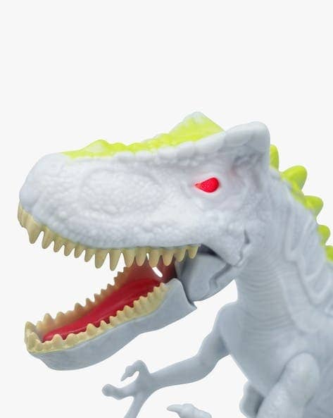 White dinosaur toy with red eyes and an open mouth, perfect for imaginative play
