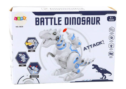White battle dinosaur toy with lights and sound effects for kids aged 6 and up