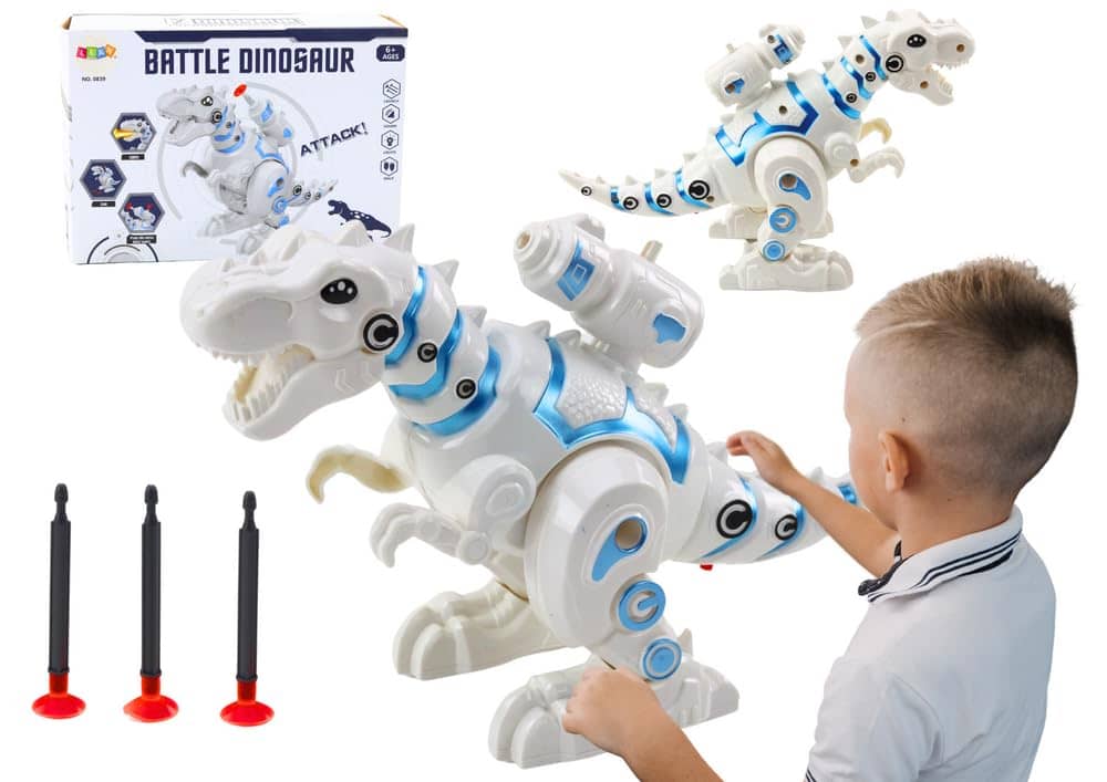 Remote-controlled white dinosaur toy with sound and lights for kids aged 3-8 years