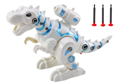 Interactive white and blue dinosaur toy for kids with movable limbs for imaginative play