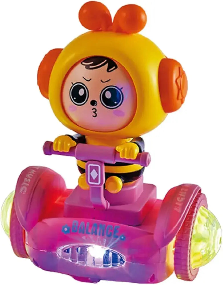 Colorful balance toy with a character riding a hoverboard for ages 3-5, fun dinosaur toy design