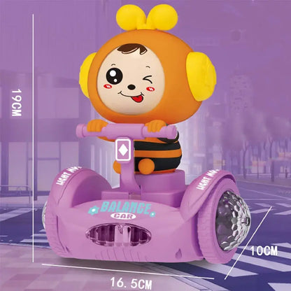 Purple balance car with a cartoon character for kids aged 2-4 years, engaging fun and balance skills