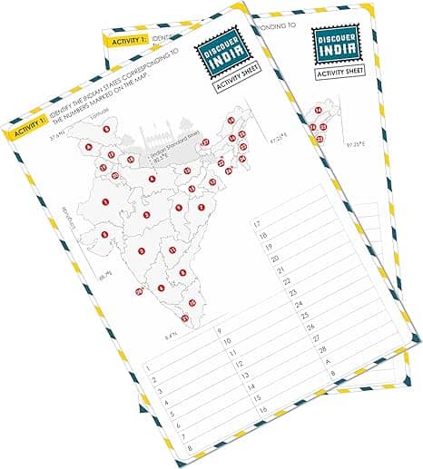India on map activity sheets for kids with labeled states and interactive tasks