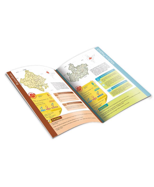 Educational map booklet featuring India on map with colorful sections for easy learning and navigation