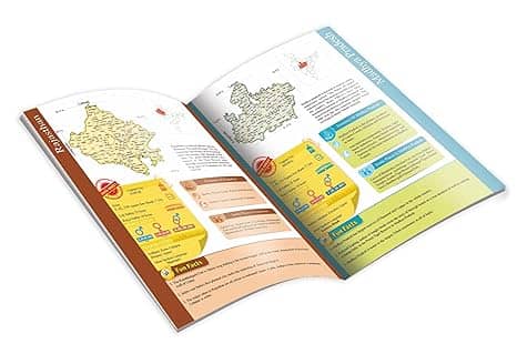 Colorful folded map of India highlighting states for educational use