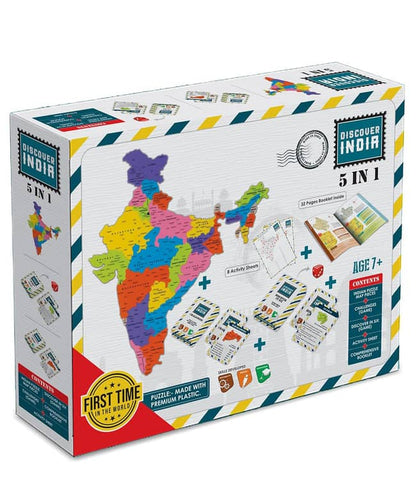 Colorful India on Map educational puzzle for kids age 7 and up with interactive cards