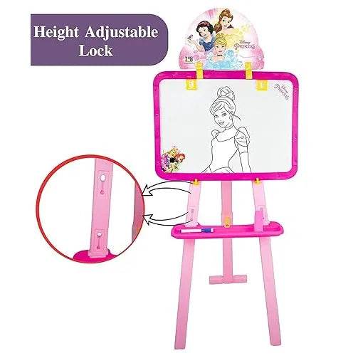 Pink 5 in 1 activity easel for children with height adjustable lock and Disney princess design