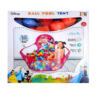 Disney ball pool tent with colorful basketball pool with balls for kids featuring 50 balls and cartoon characters