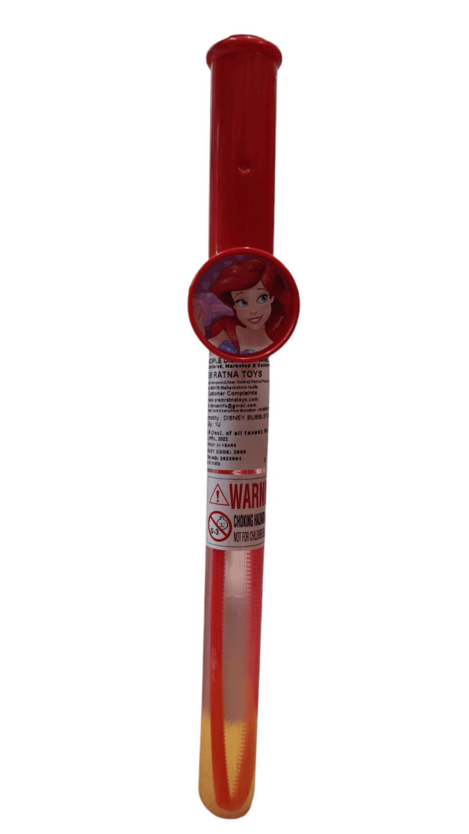 Prem Ratna Disney bubble fun toy bubblegum stick featuring a red and yellow gradient with a princess character