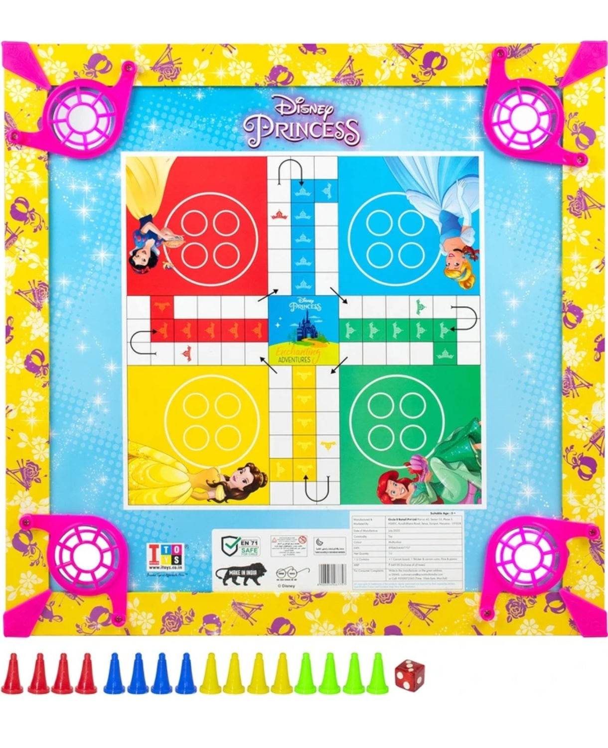 Itoys Disney Princess carrom board for kids featuring colorful princess designs and game pieces