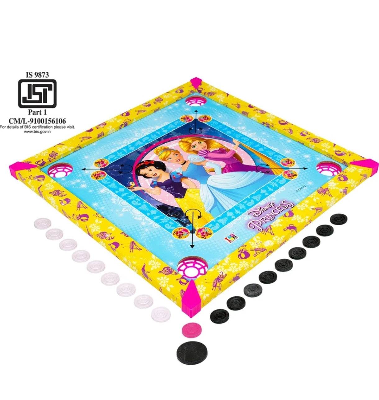 Disney Princess carrom board for kids featuring colorful princess design and game pieces