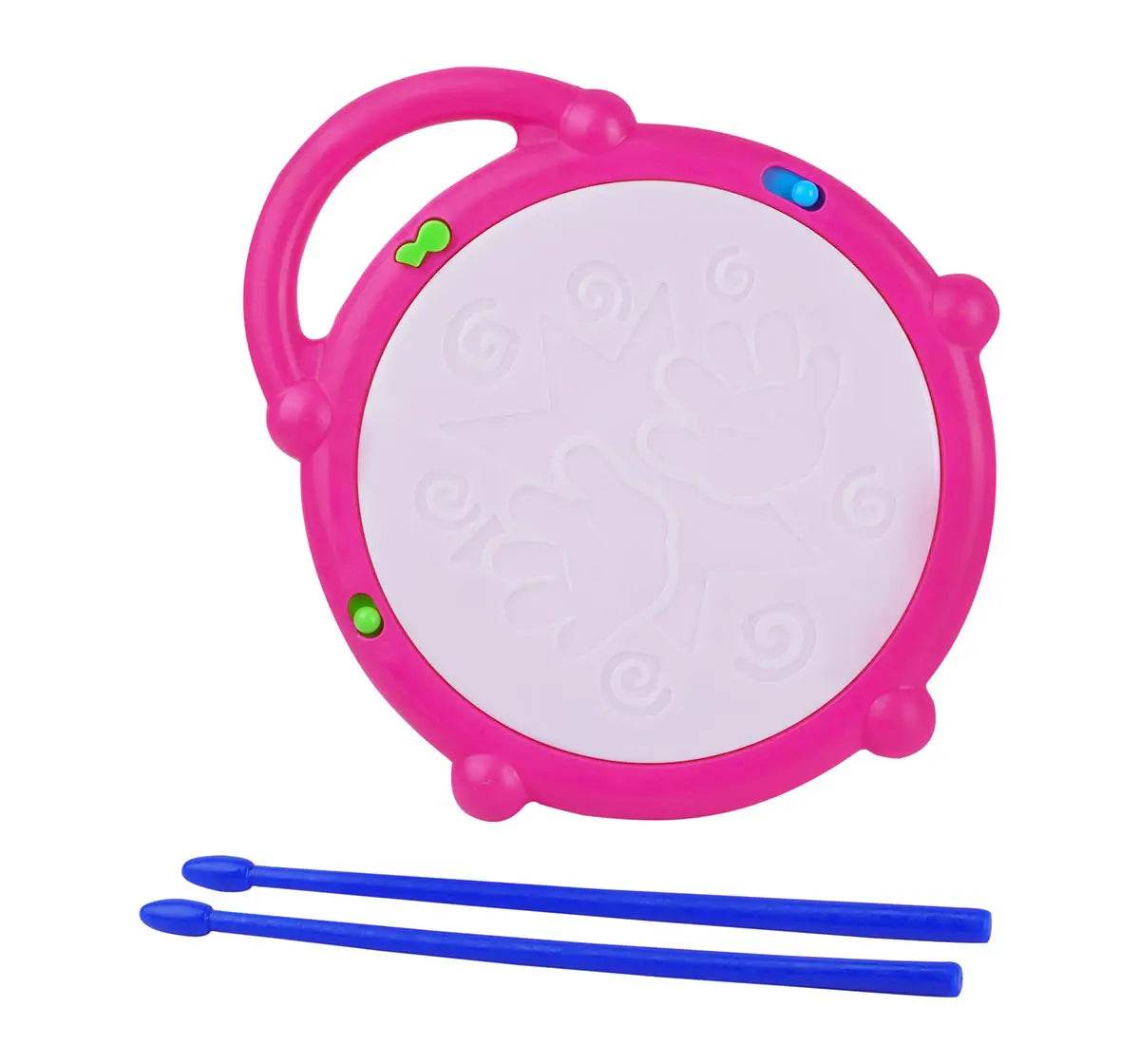 Pink Disney princesses flash drum with two blue drumsticks for creative play for kids