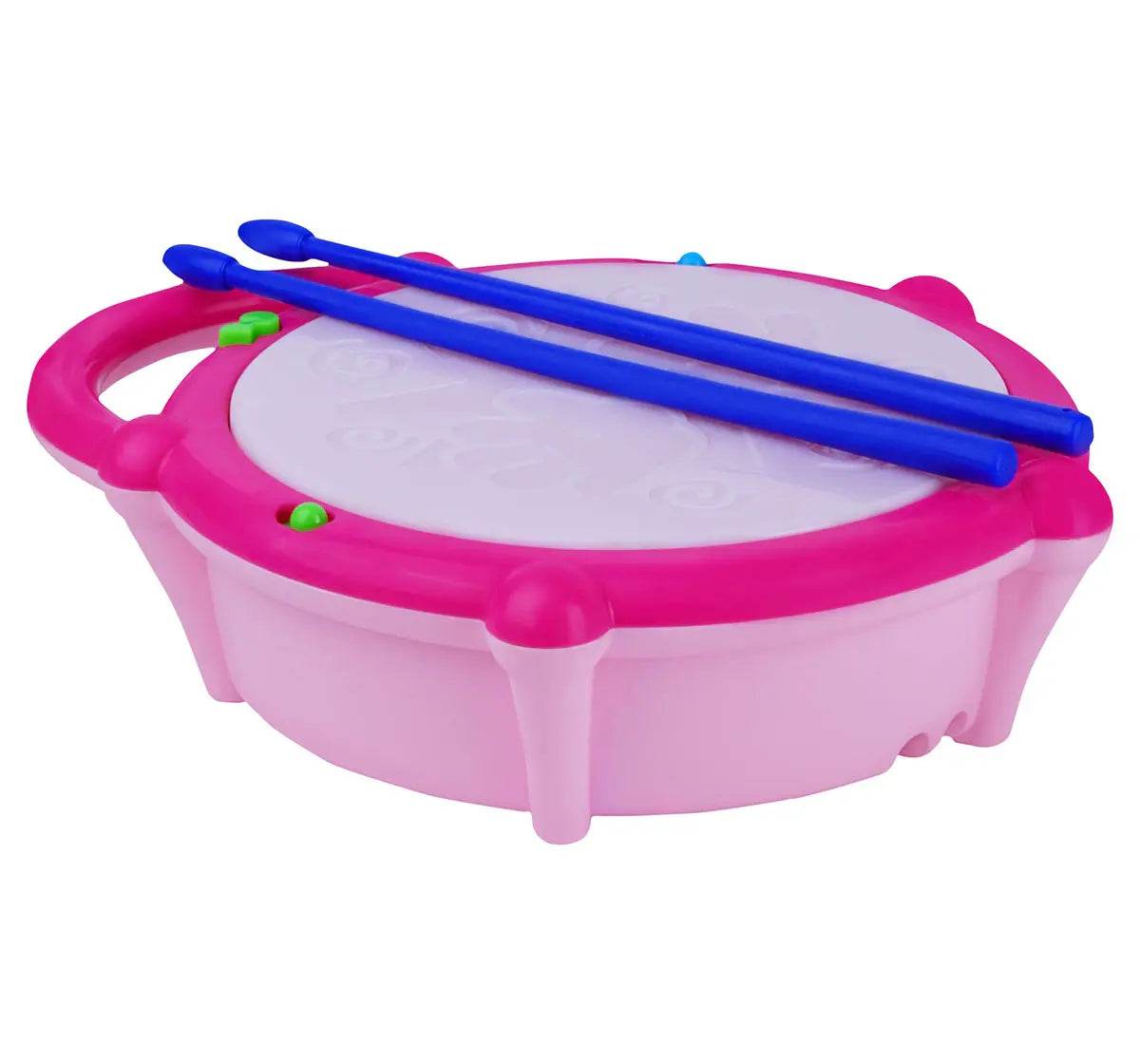 Pink Disney princesses flash drum with blue drumsticks for kids aged 3-6 years