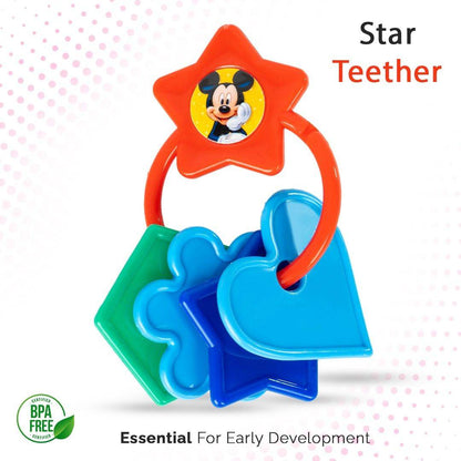 Colorful star-shaped teether set in blue and green for infants featuring Disney princess for disney
