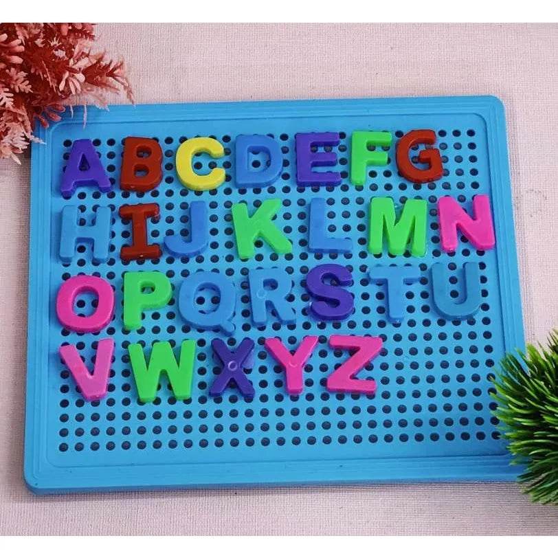 Colorful alphabet platter set for kids featuring uppercase letters with a dry erase easel board